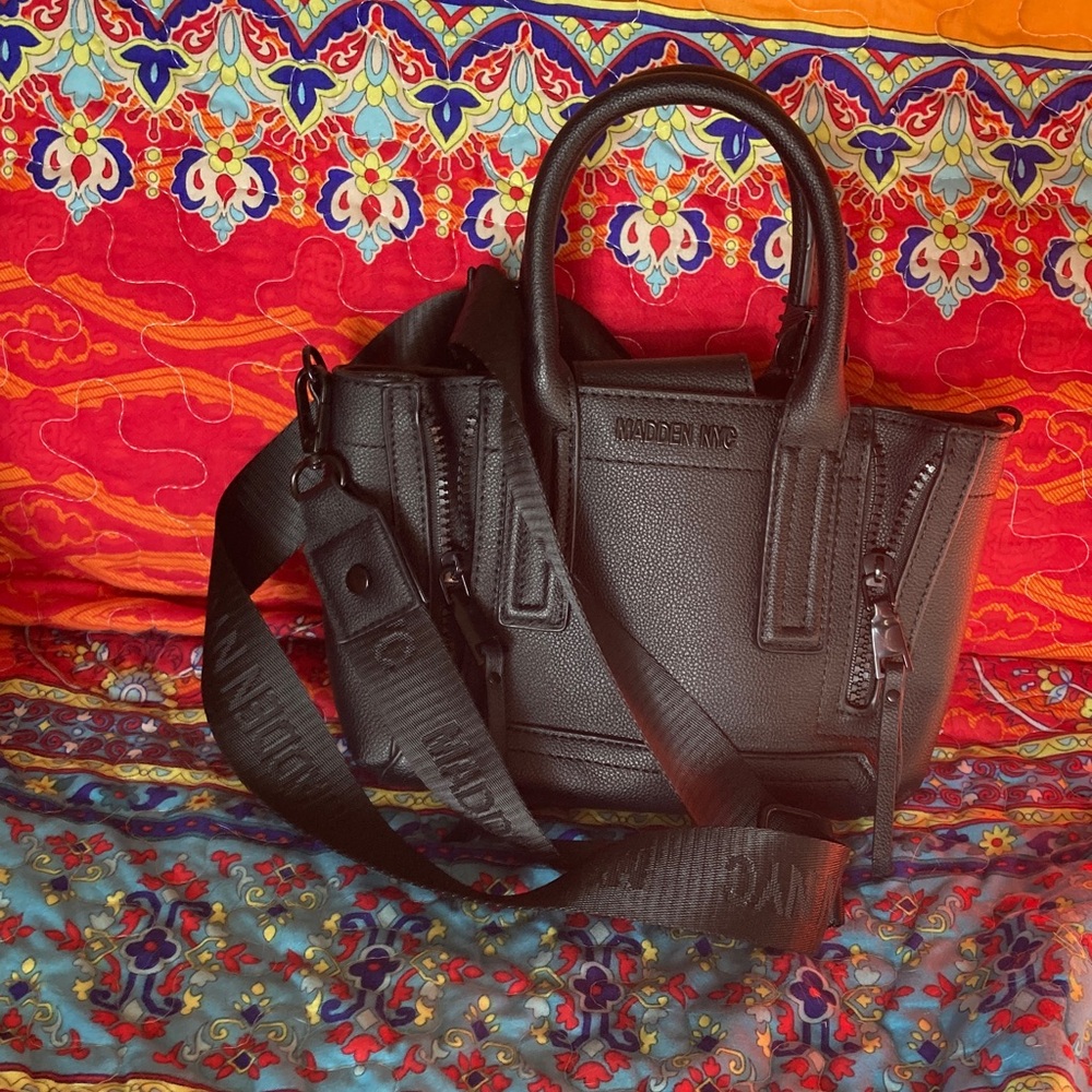 Steve Madden Black Pebbled faux Leather Mini Satchel with Wide Strap